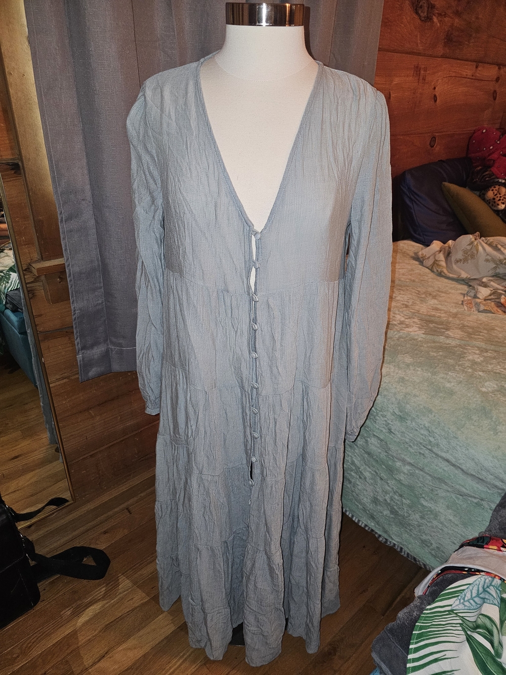 Light Blue Maxi Button-Front Dress